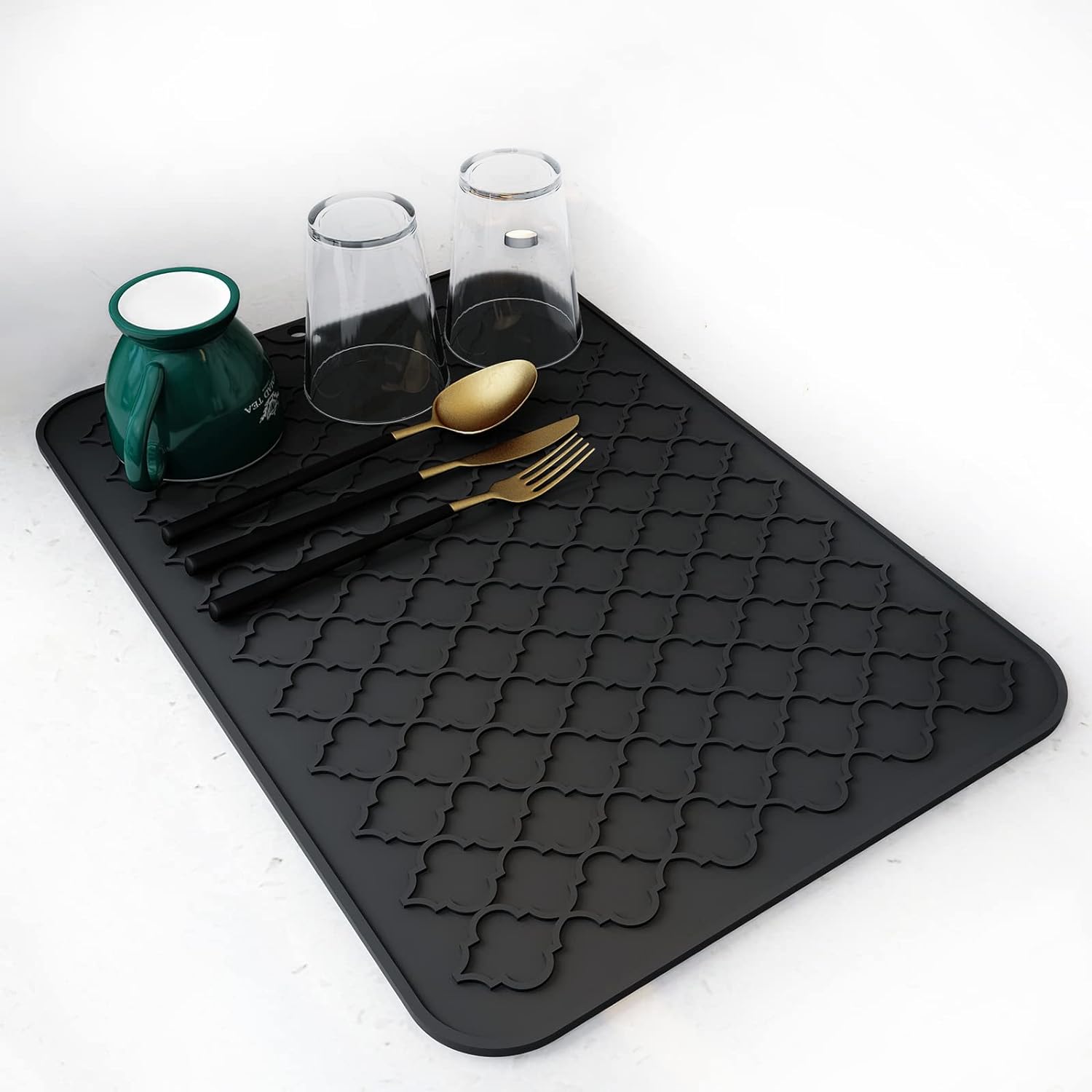 AMOAMI-Dish Drying Mats for Kitchen Counter-Silicone Dish Drying Mat-Kitchen Dish Drying Pad Heat Resistant Mat-Kitchen Gadgets Kitchen Accessories Kitchen Small Appliances (12″ x 16, BLACK)