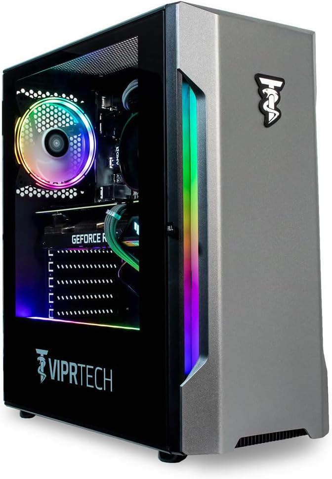 ViprTech Rebel Gaming PC Desktop Computer – AMD Ryzen 5 (12-LCore 3.9Ghz), RTX 3060 12GB, 32GB DDR4 3200 RAM, 1TB NVMe SSD, 600W Gold PSU, VR-Ready, Streaming, RGB, Win 11 Pro, Warranty, Black