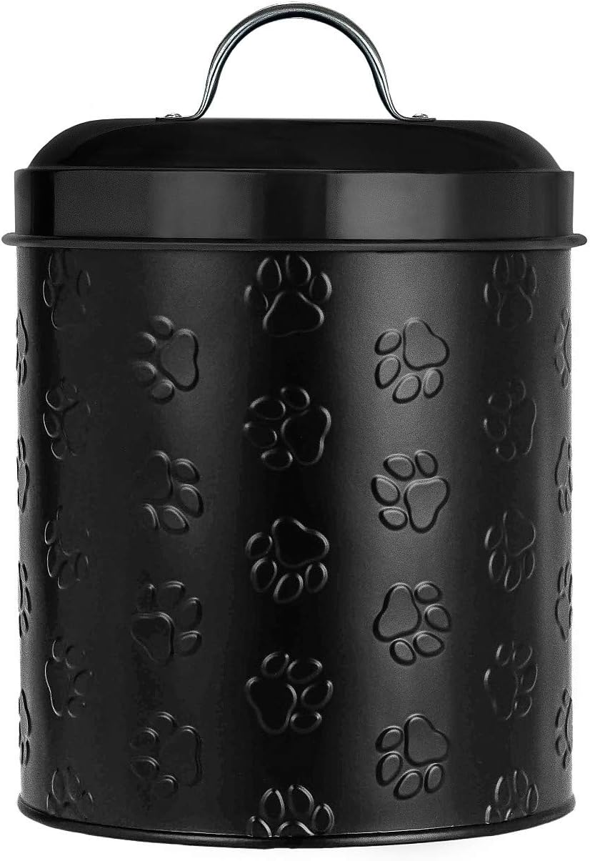 Amici Pet Puppy Paws Black Metal Food Canister, Medium, 104oz