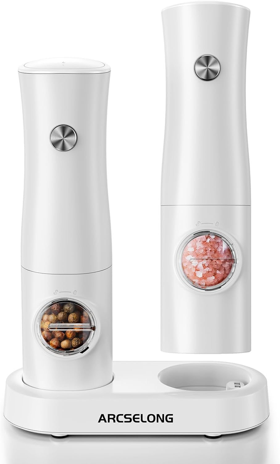 Arcselong Electric Salt And Pepper Grinder Set With Type-C Rechargeable Base, No Battery Needed, Adjustable Coarseness Electronic Spice Mill Shakers Salt And Pepper Shakers Refillable