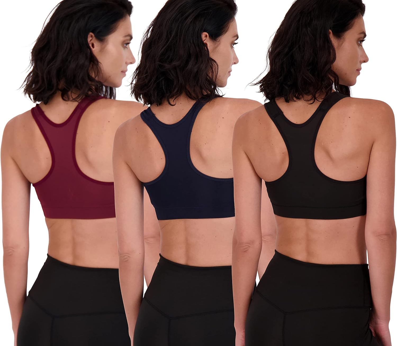 3 Pack: Women’s Mid Impact Support Sports Bra – Workout Gym Activewear Bra with Removable Cups