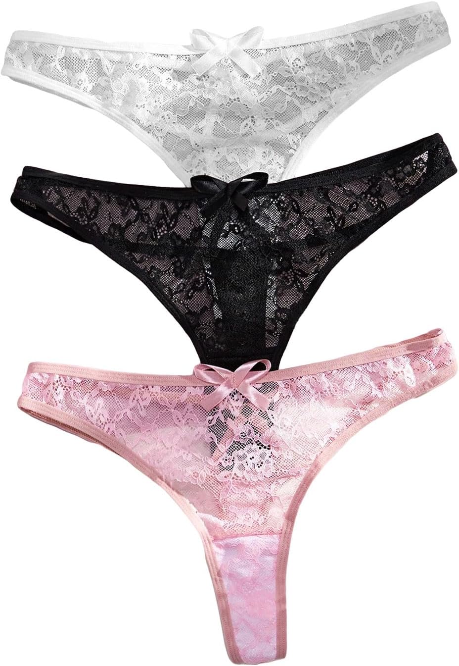 Milumia Women 3 Pack Sexy Lace Thongs Panties Low Rise G String Soft Cheeky Underwear Set