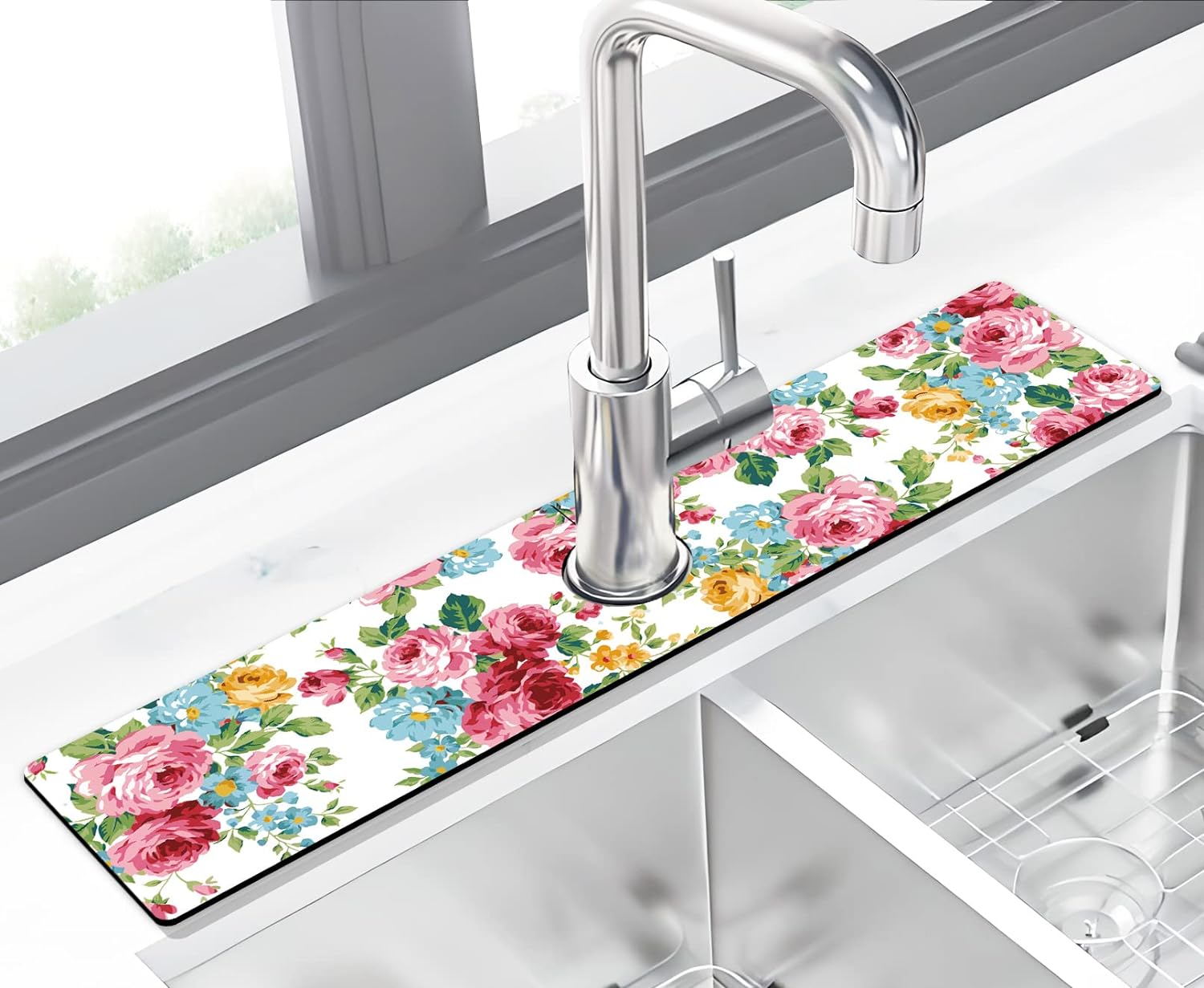 Kitchen Sink Splash Guard Faucet Mat -1 PC Super Absorbent Fast Drying Mat Sink Gadgets-Splash Guard Behind Faucet Drip Catcher for Kitchen, Bathroom,Sink Mat, Dish Drying Mat, Bathroom(23.5″ X 5.5″ )