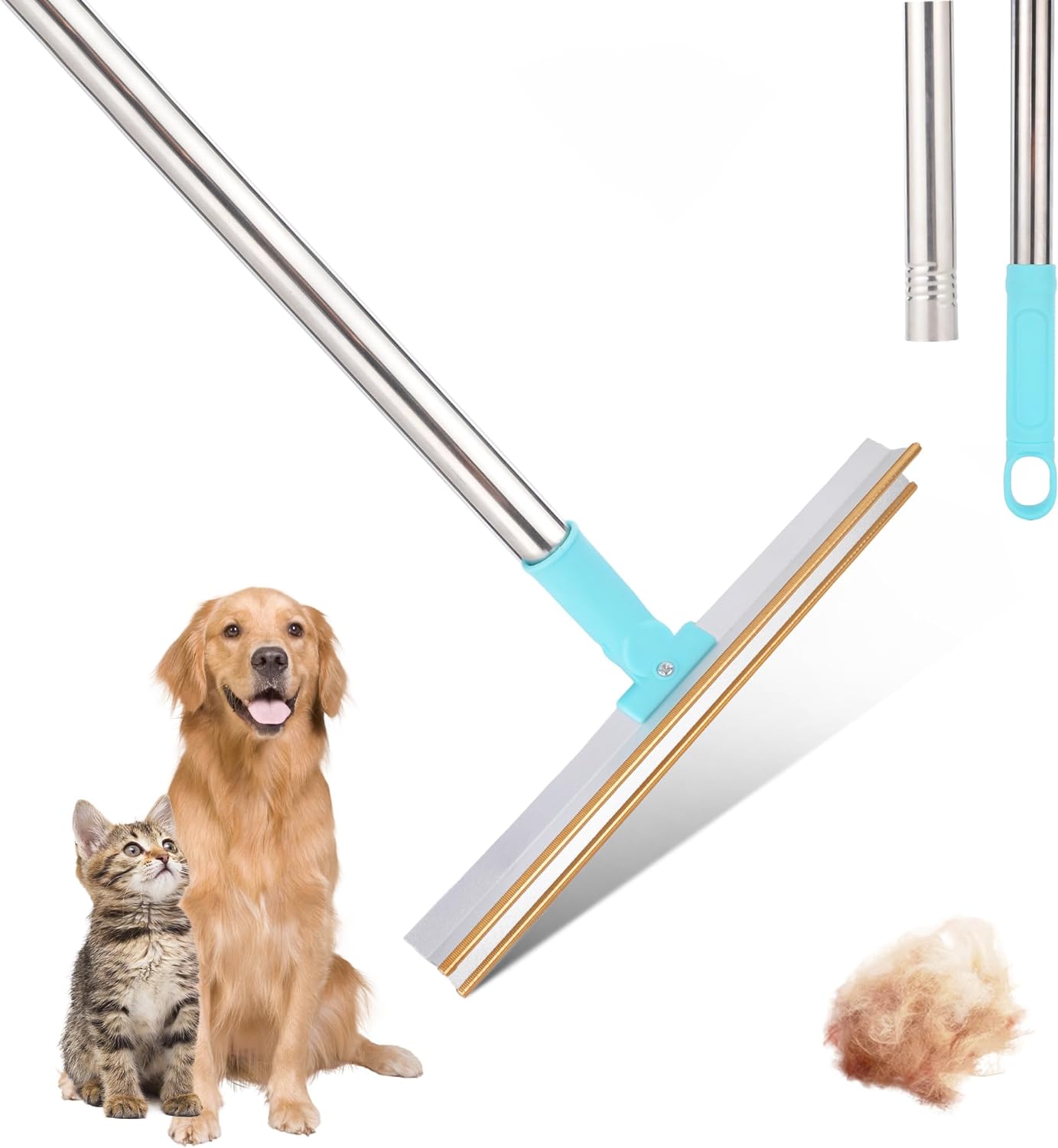 Pet Hair Remover, Large Carpet Rake, Pet Hair Remover with Metal Fabric Edge Design, Removable and retrofittable，Hair Shedding Cleaner Tool for Fur Rug, Stairs, Reusable Pet Hair Broom(Telescoping)