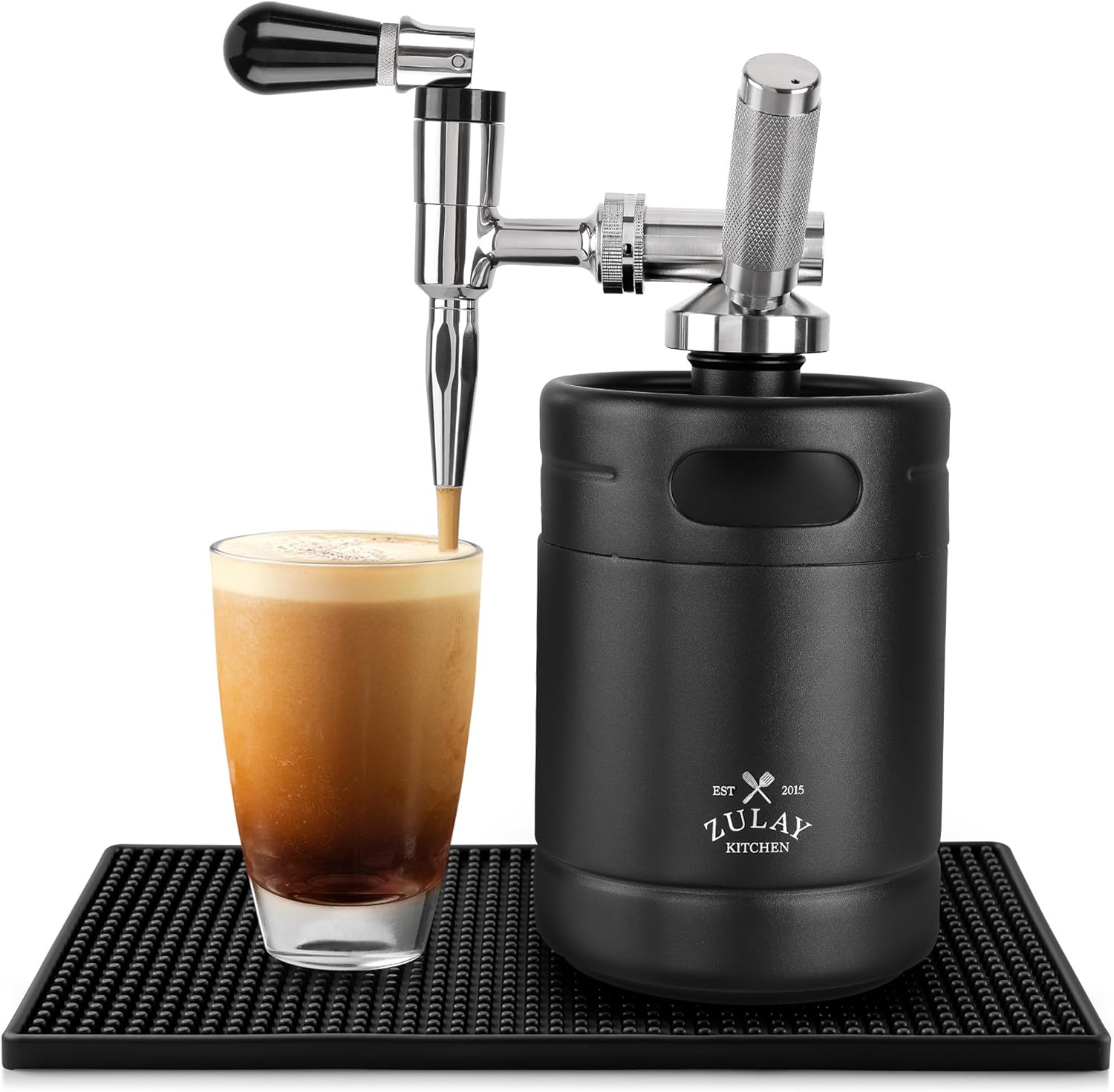Zulay Nitro Cold Brew Coffee Maker – Gift for Coffee Lovers – Large 64 oz Home Keg – Nitro Cold Brew Keg with Creamer Faucet – Nitro Cold Brew Coffee Maker for Home – Collapsible Funnel & Drip Mat