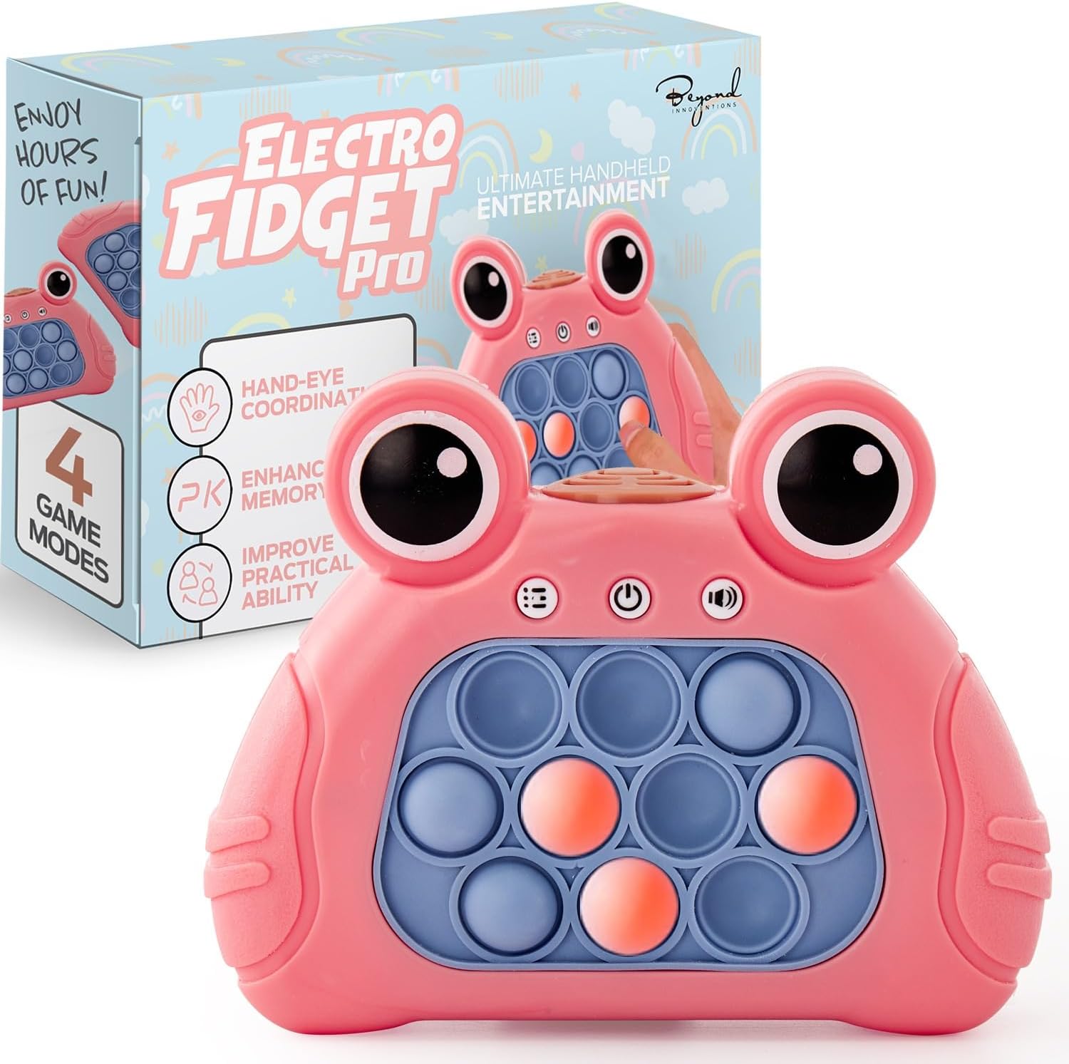 Fast Push Game | Pop It Game Light Up Fidget Toy | The Fidget Game | Quick Push Bubble Game for Educational and Memory Growth | Speed Push Pop Game Push Game Fidget Toy (Pink Frog)
