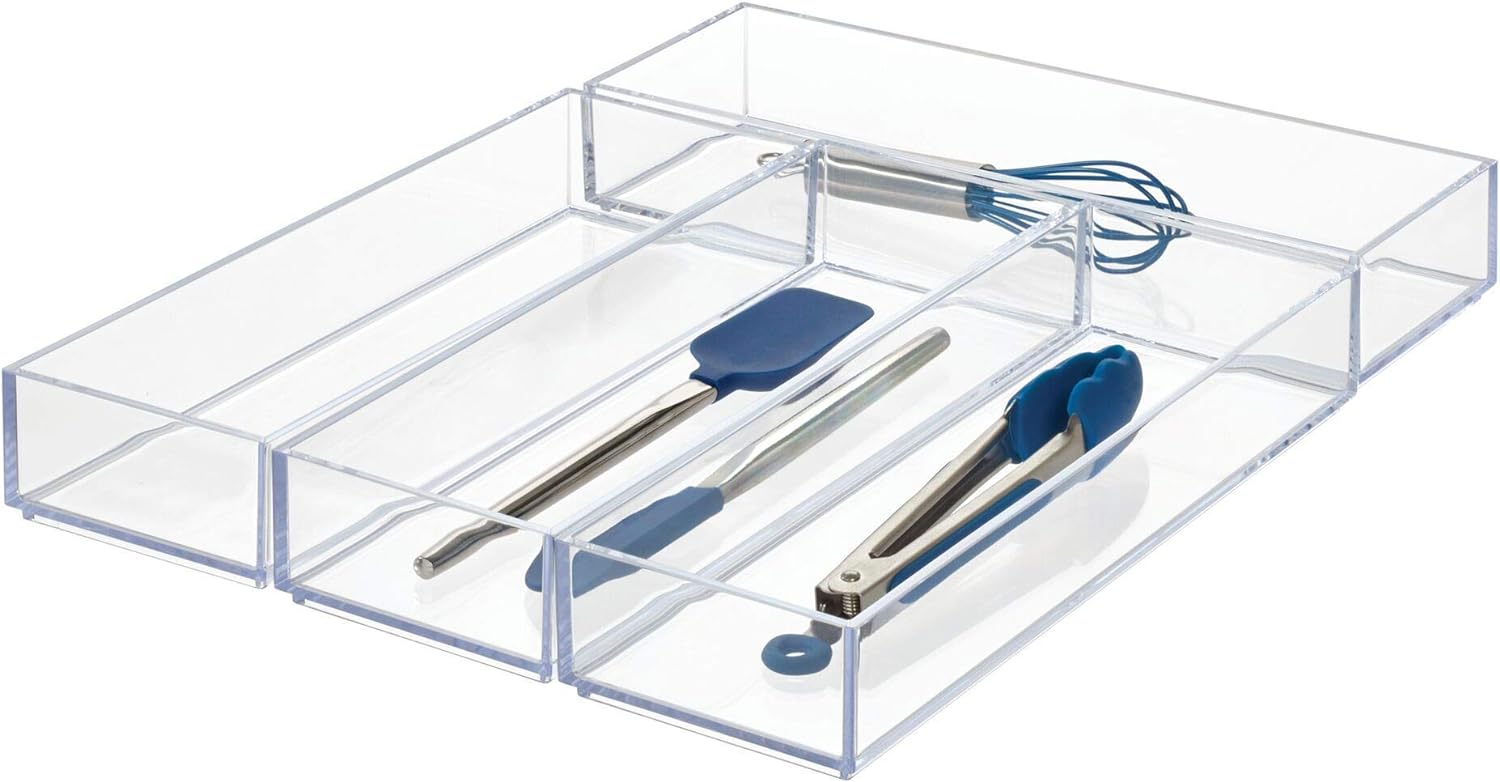 iDesign Clarity Drawer, Kitchen and Bathroom Organization Silverware, Spatulas, Gadgets, Large-Set of 4