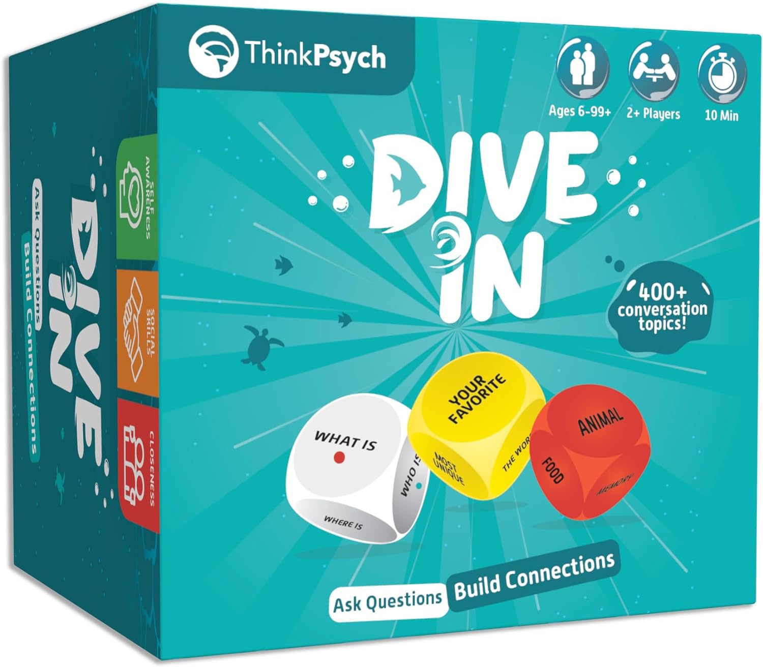 ThinkPsych 400+ Family Conversation Starters Dice & Card Game – Conversation Cards for Ages 6-99 – Best Family Games for Kids and Adults