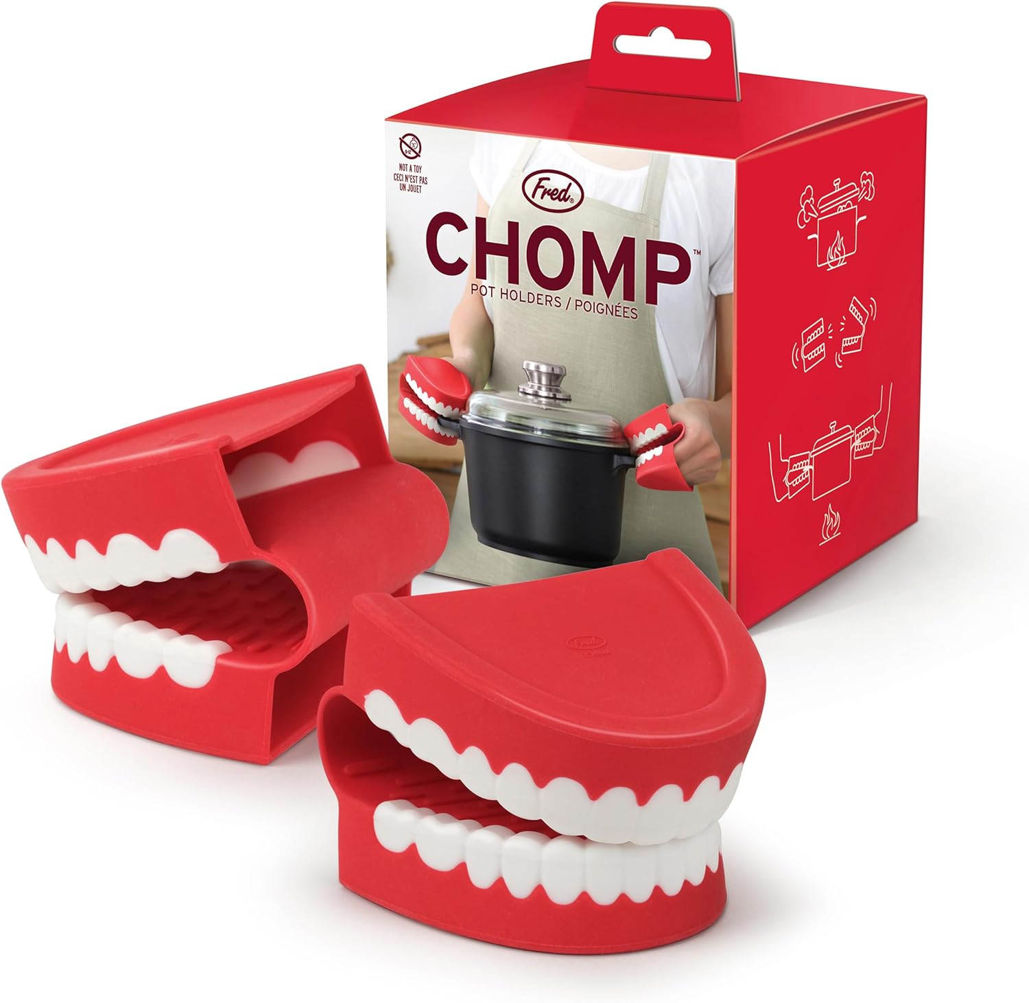 Genuine Fred Chomp Pot Holders, Oven Mitts, Set of 2, Chattering Teeth Inspired, Heat Resistant Silicone Oven Grips, Fun, Quirky Kitchen Gadget and Accessory