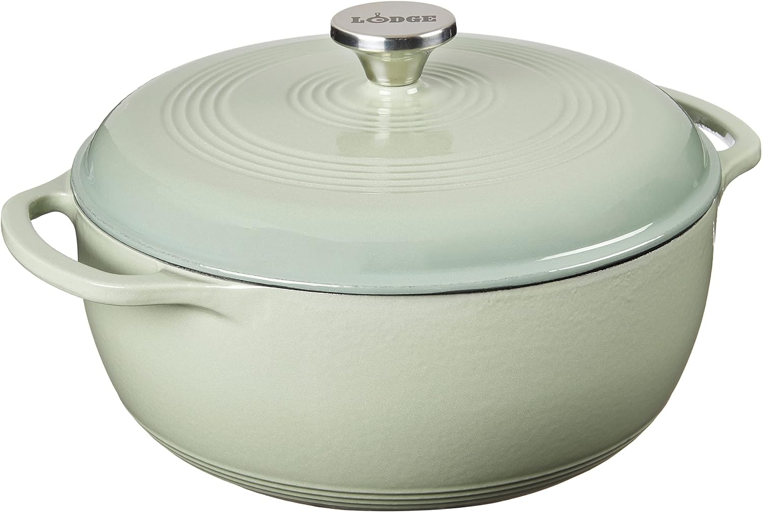 Lodge 6 Quart Enameled Cast Iron Dutch Oven with Lid – Dual Handles – Oven Safe up to 500° F or on Stovetop – Use to Marinate, Cook, Bake, Refrigerate and Serve – Desert Sage