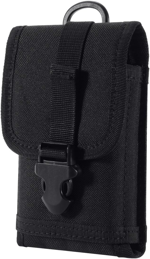 Zeato EDC Tactical Military MOLLE Phone Pouch Waist Clip-On Holster Bag with Belt Clip Nylon Touch Duty for iPhone 11 12 13 14 15 Pro Galaxy S22 S21 S20 FE Note 20 Edge and Less 6.7″ Phone (Black)