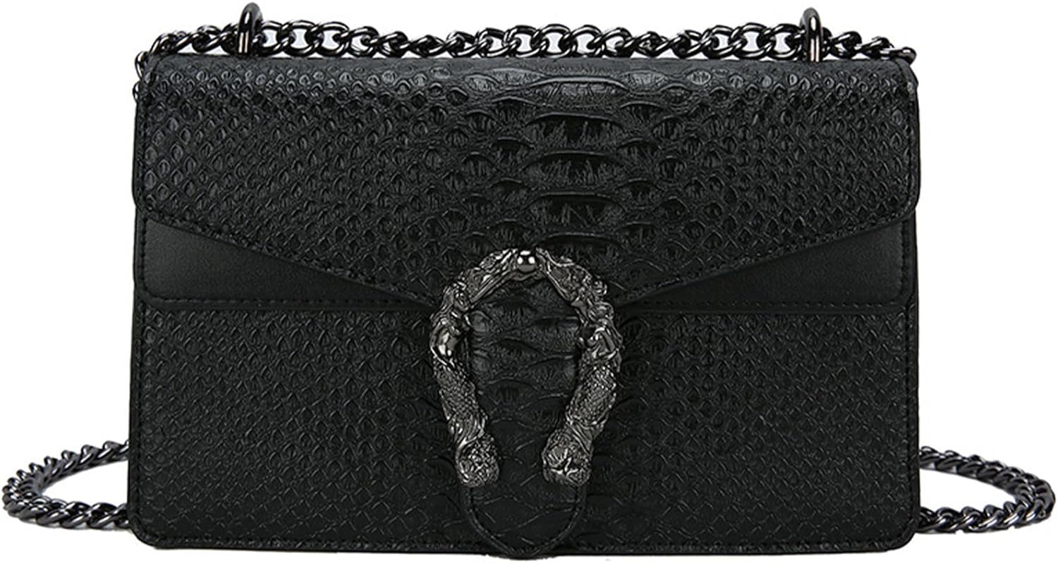 KOPNUR Women’s Snake Print Crossbody Shoulder Bag PU Leather Satchel Chain Purse Evening Clutch Handbag