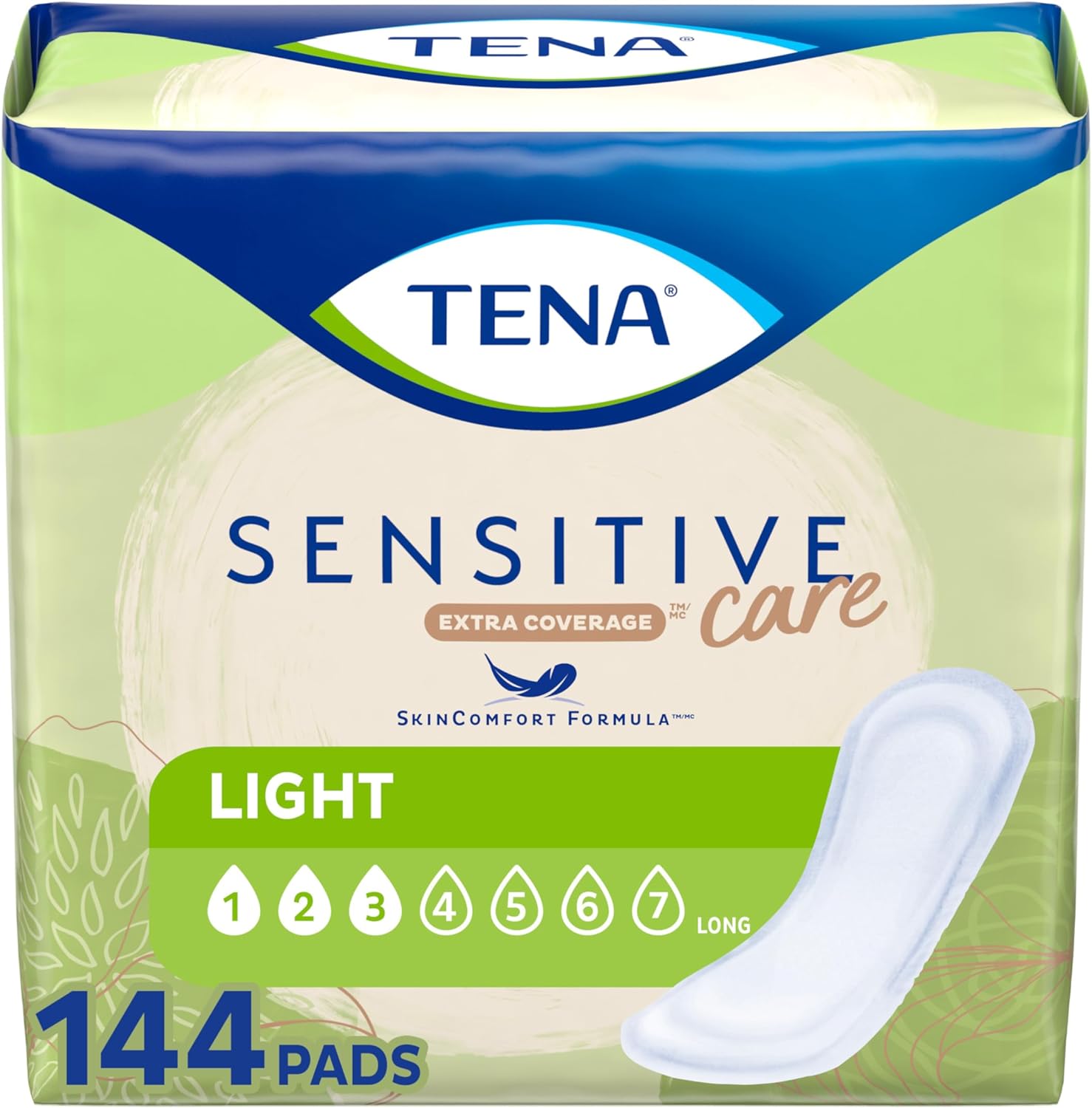 TENA Incontinence Pads, Bladder Control & Postpartum for Women, Ultra Light Thin Absorbency, Long Length, Intimates – 144 Count