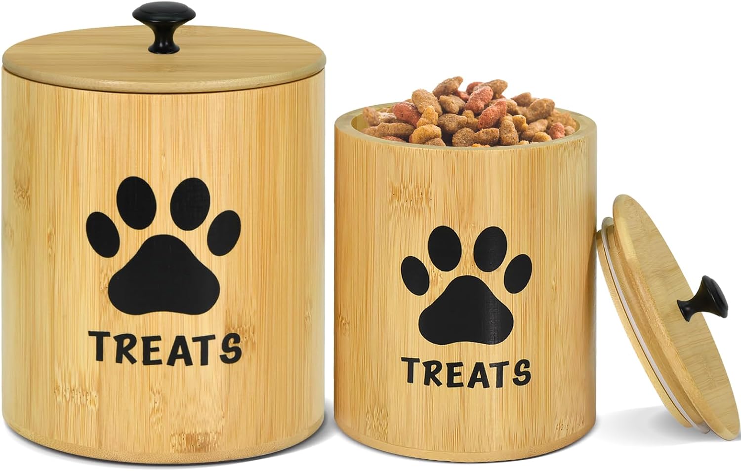 Ruthynow Bamboo Airtight Dog Treat Jar, Pack 2 Dog Treat Container, Cat Dog Treat Canister with Airtight Lid, Cat and Dog Food Storage Container Set of 2, Pet Treat Container for kitchen Countertop