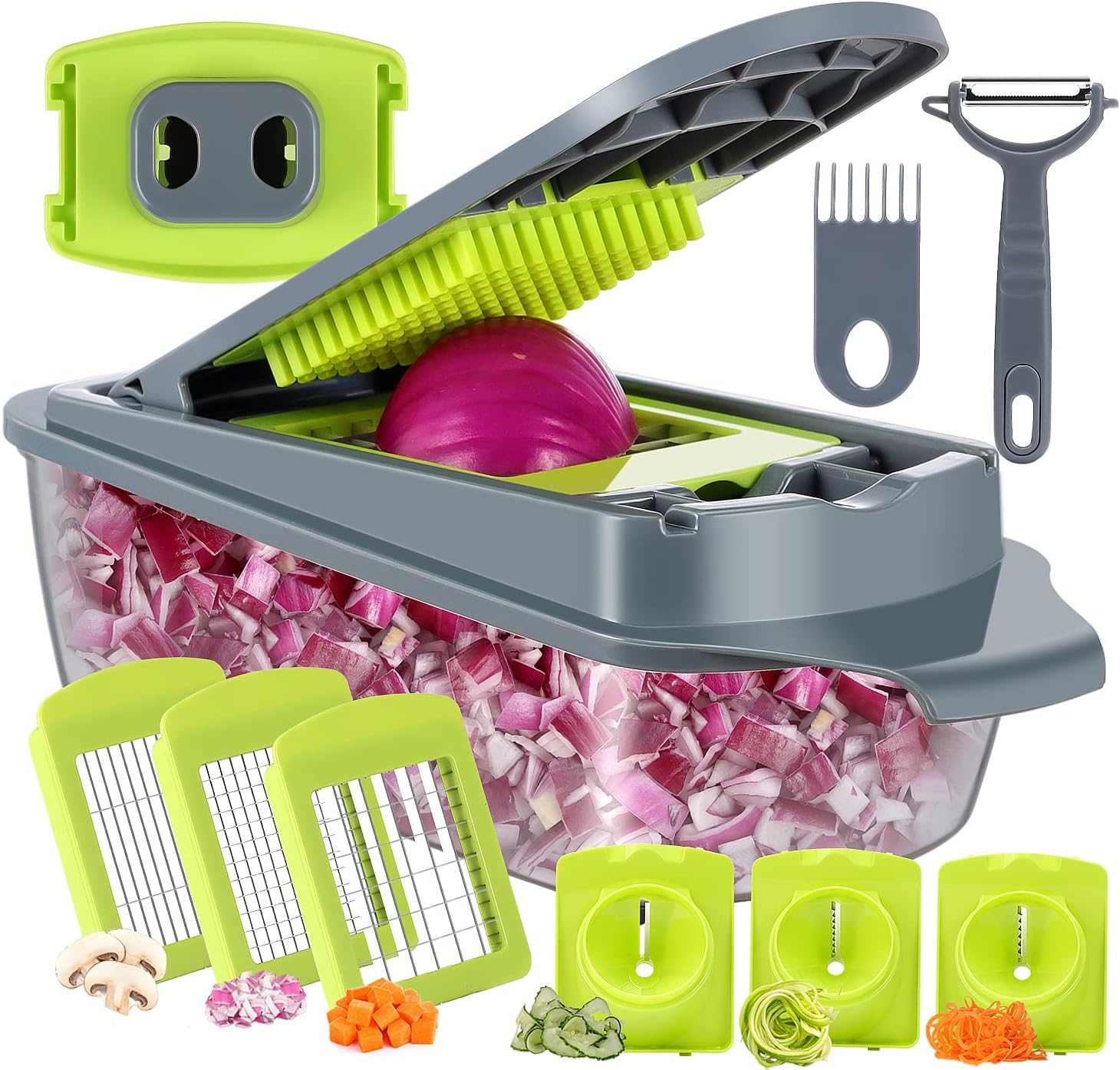 Smile Mom Vegetable Chopper Slicer- Spiralizer Vegetable Slicer – Onion Chopper with Container – Food Chopper Slicer Dicer Cutter
