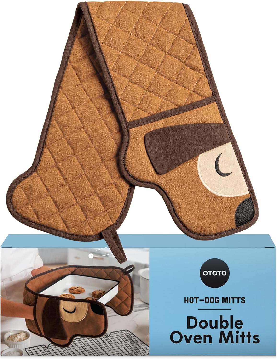 New!! Hot-Dog Oven Mitts Cute Funny Oven Mitts by OTOTO – Gifts for Dog Lovers, Dachshund Dog Themed Gifts, Oven Mitts Dogs, Dog Lover Gifts, Double Oven Mitts Heat Resistant, Kitchen Gadgets (Brown)