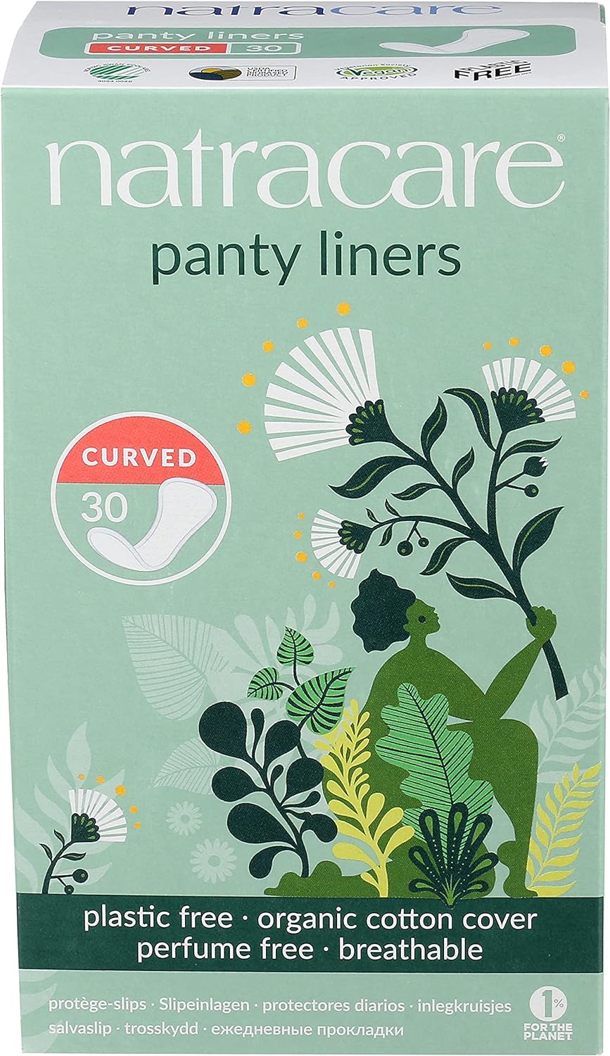 Natracare Natural Organic Cotton Curved Panty Liners for Sensitive Skin, Shaped for Extraordinary Everyday Comfort, 30 Liners Per Box (Pack of 16 Boxes, 480 Liners Total)