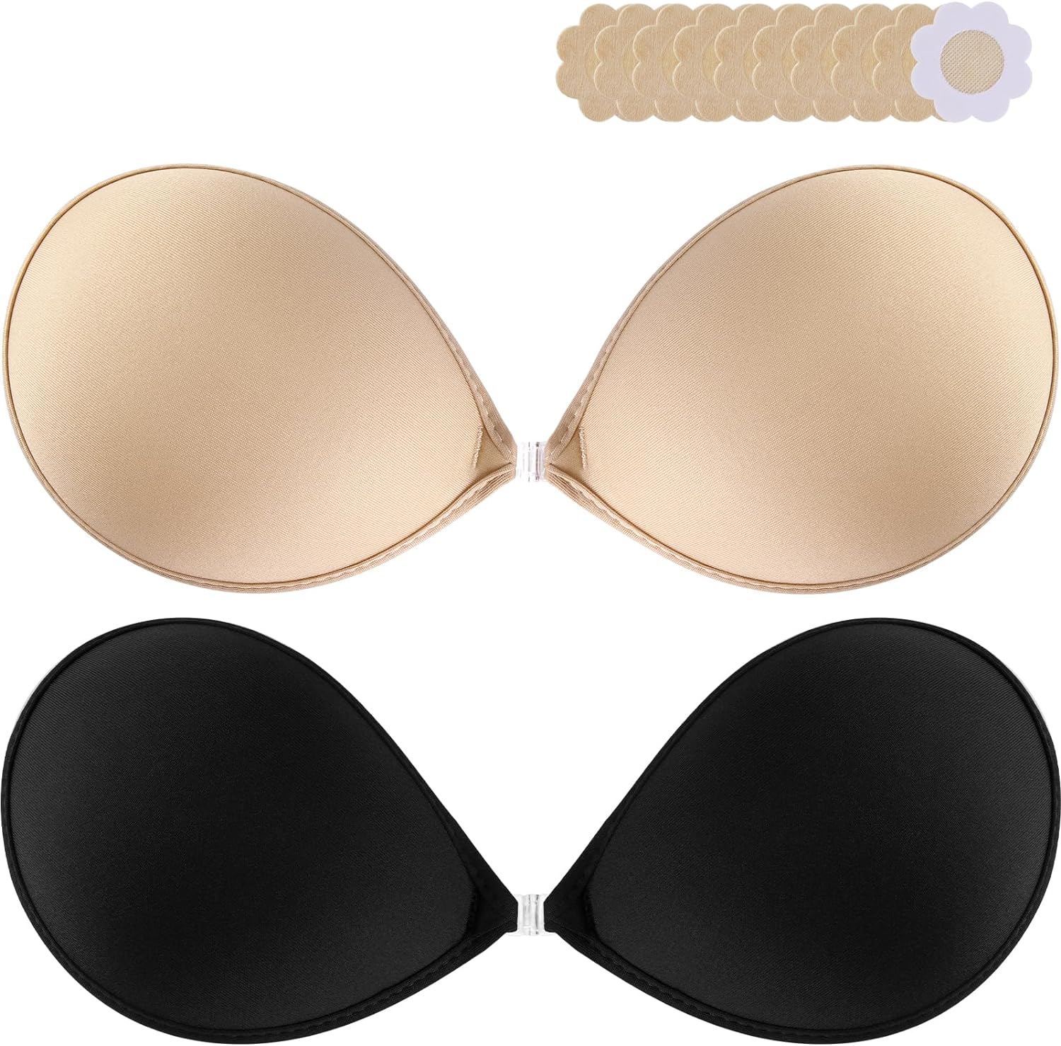 PHODIL Sticky Bra 2 Pairs Invisible Backless Strapless Bras, Sticky Boobs for Women Push Up, Adhesive Bra with Nipple Covers