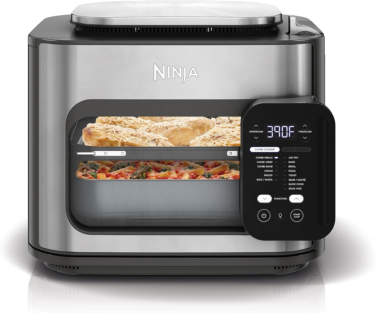 Ninja Combi All-in-One Multicooker, Oven, & Air Fryer, Complete Meals in 15 Mins, 14-in-1 Functions, Combi Cooker + Air Fry, Bake, Roast, Slow Cook and More, 3 Accessories, Stainless Steel, SFP701