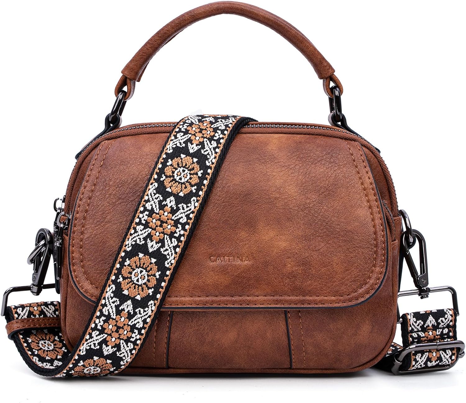 Caitina Crossbody Purse for Women Trendy Small Shoulder Bag Vegan Leather Satchel Handbags For Women with 2 Adjustable Strap