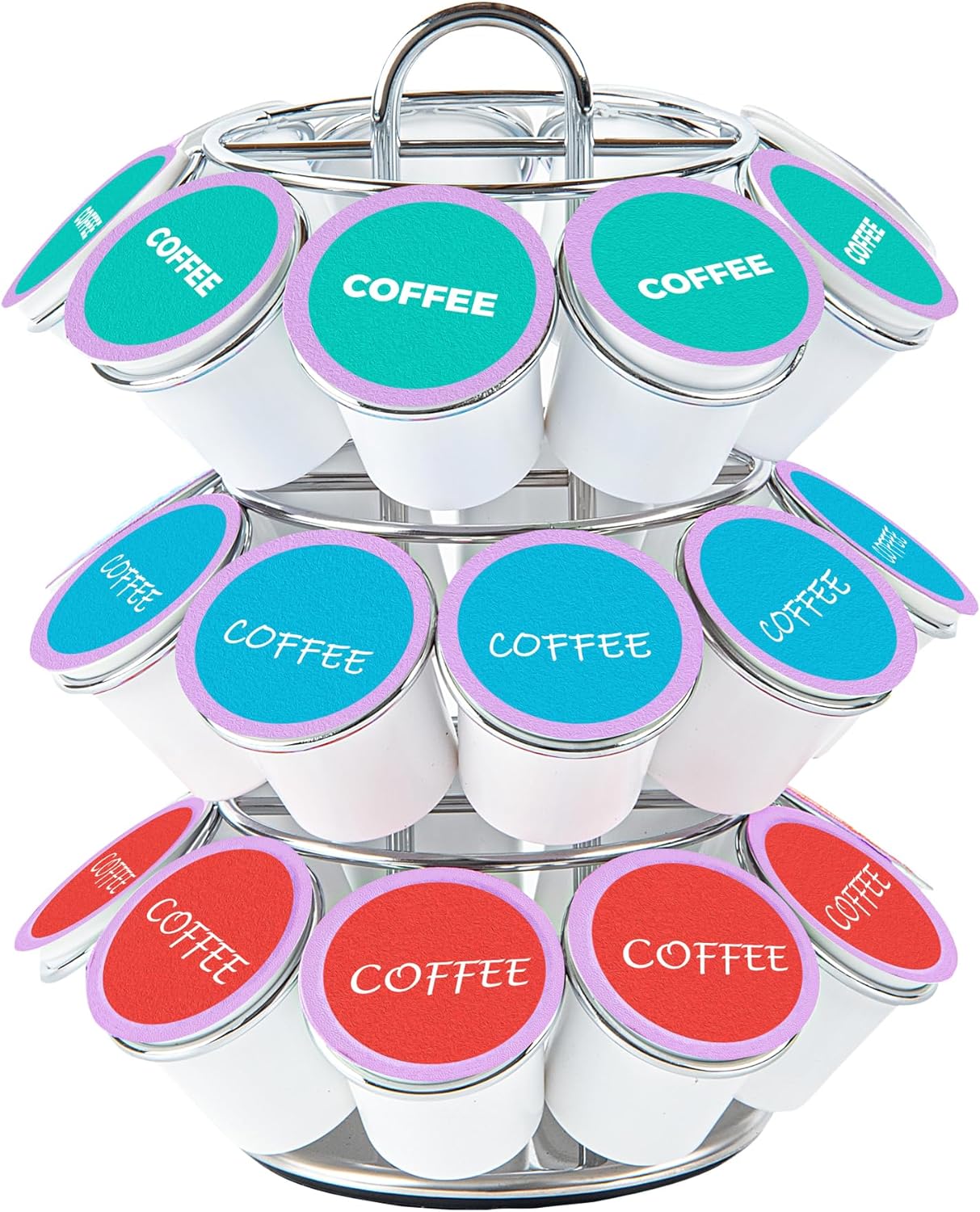 Restaurantware Restpresso 6.7 x 8.7 Inch Coffee Capsule Holder 1 Durable Pod Carousel – Holds 27 K-Cups 360-Degree Rotatable Iron Espresso Pod Organizer Mesh Tray Pods Not Included