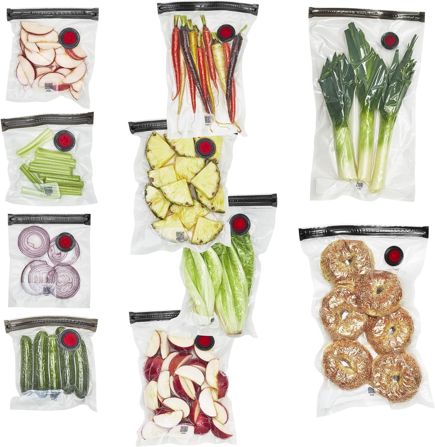 ZWILLING Fresh & Save Set 10-pc Vacuum Sealer Bags for Food, Reusable Sous Vide Bags, Reusable Food Storage Bags for Meal Prep, Reusable Snack Bags, Dishwasher Safe, Assorted, Clear