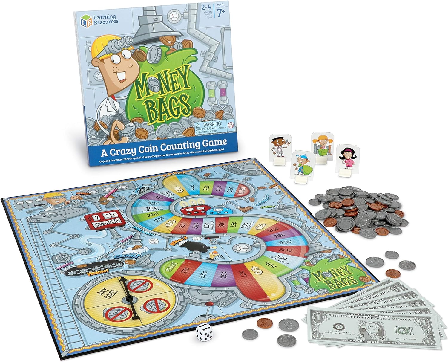 Learning Resources Money Bags Coin Value Game – Ages 7+ Fun Games for Kids, Develops Math Skills and Recognition, Educational Play Kids For 2 to 4 Players